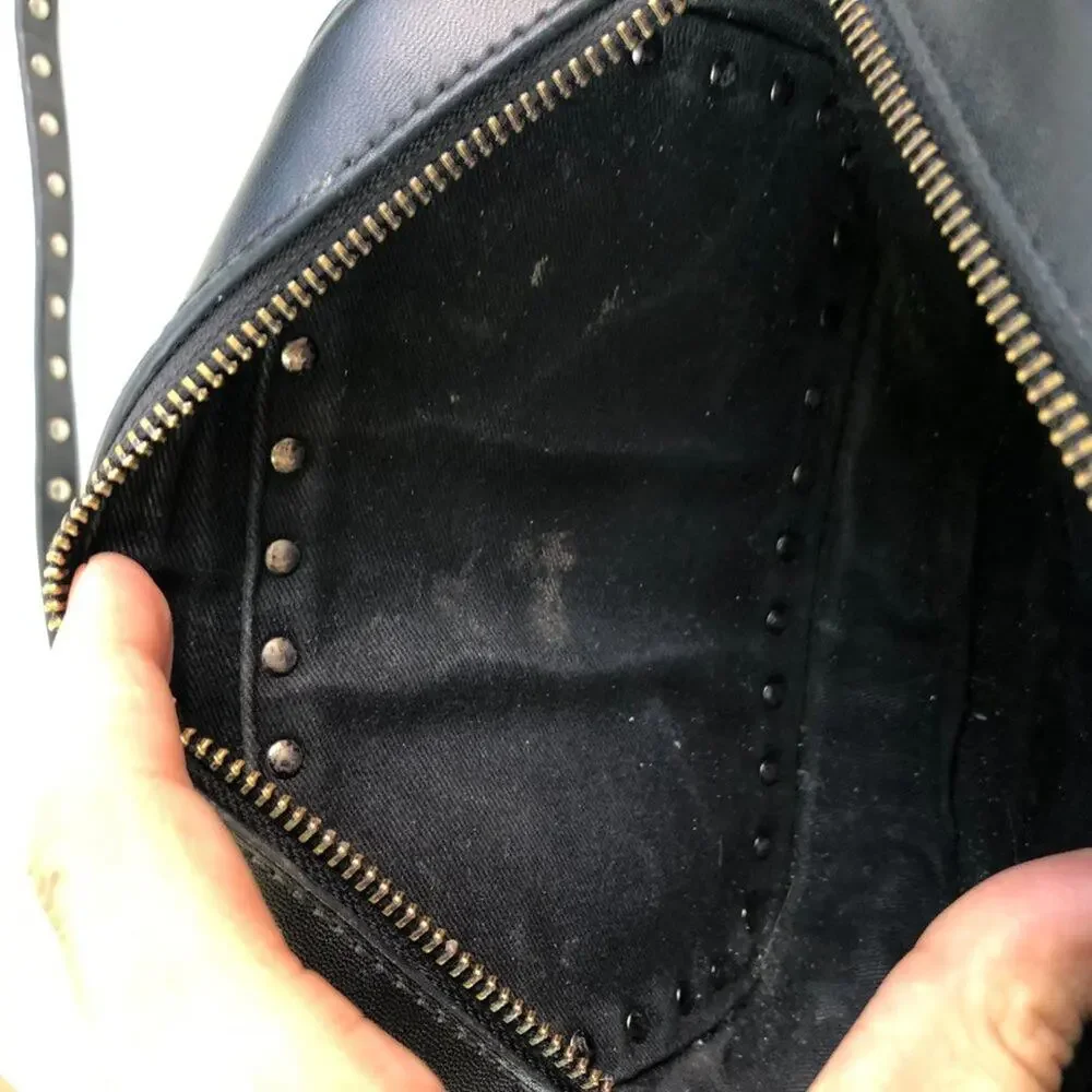 Valentino Garavani Rockstud Black Pebbled Leather Camera Crossbody Bag Flawed